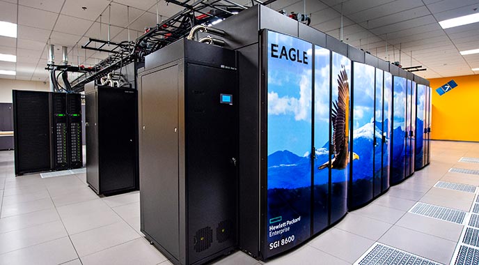High-performance computing system container stacks labeled "Eagle"