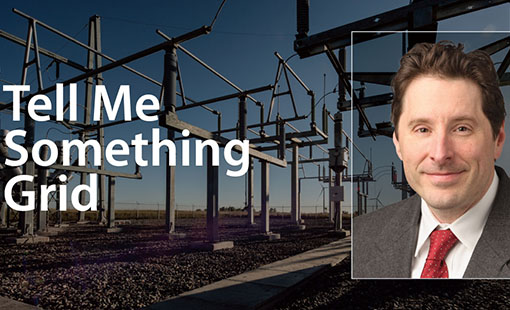 gpac-denholm-block Graphic with a headshot of a man and a photo of a substation in the background and text overlaid Tell Me Something Grid.