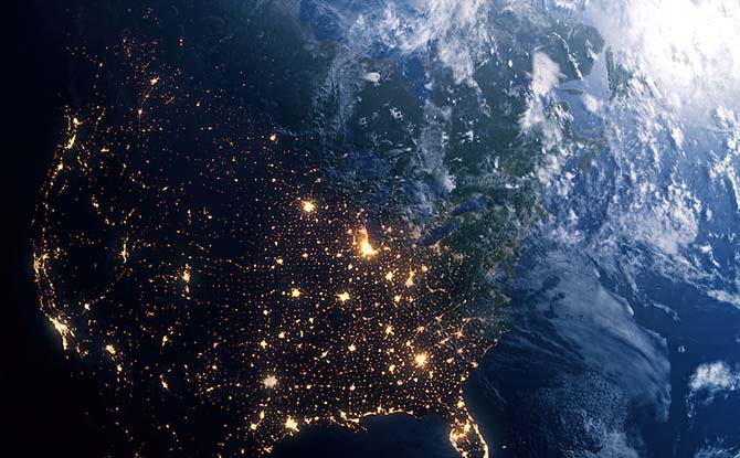 The United States as seen from space at night.