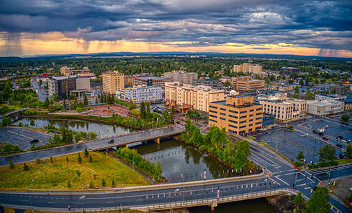 Aerial view of downtown Fairbanks, Alaska