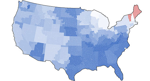 U.S. map colored with electricity savings areas