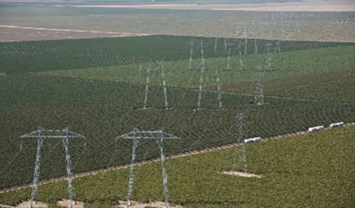 Power transmission lines in an agricultural field