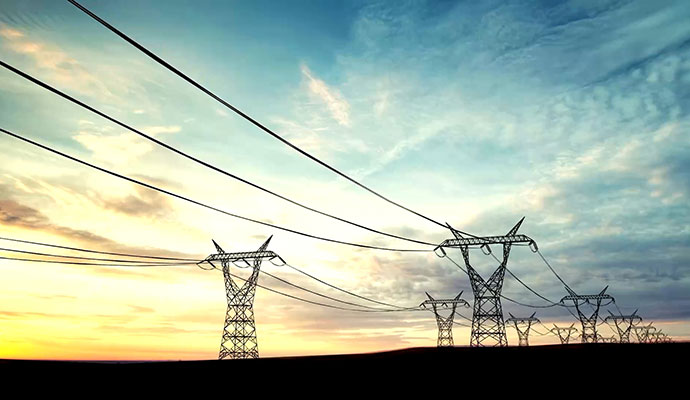 Transmission power lines in a field