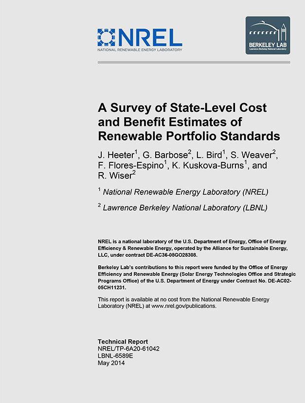 survey_state_level_cost Image of a report cover for A Survey of State-Level Cost and Benefit Estimates of Renewable Portfolio Standards.
