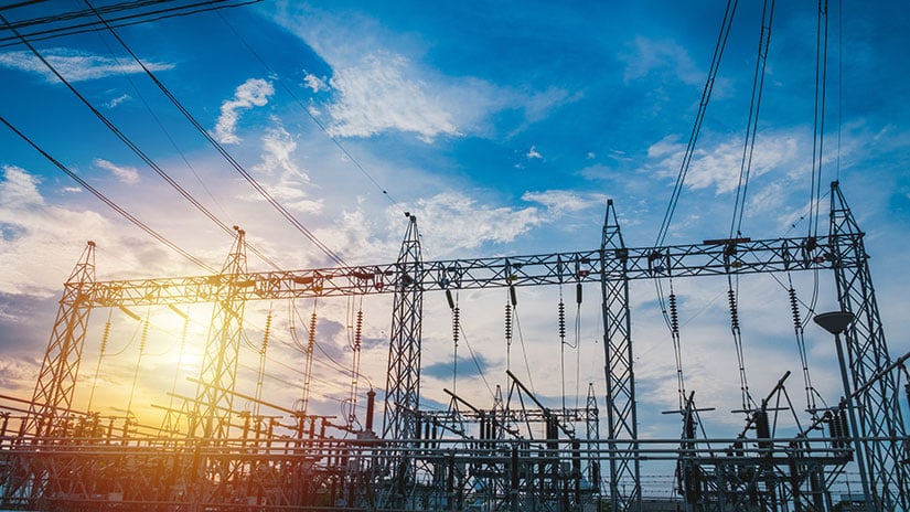 Transmission lines at a power station