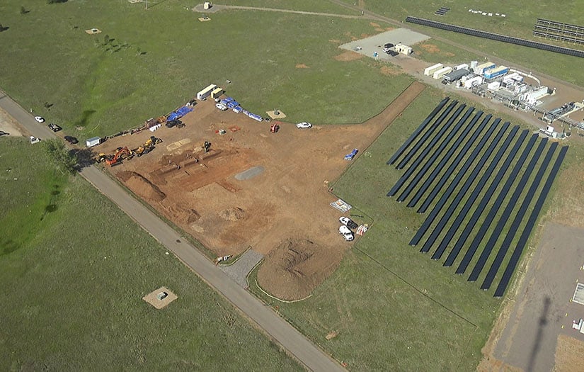 Aerial view of construction site at Flatirons campus