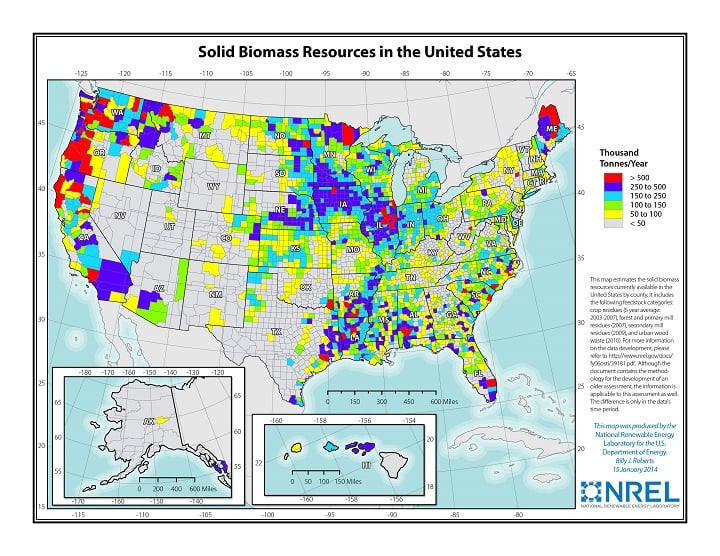 Map of Total Solid U.S. Biomass Resources