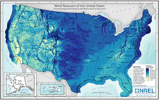 U.S. Wind Speed at 200-Meter Above Surface Level