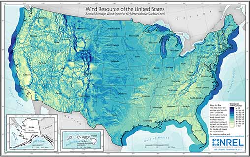 U.S. Wind Speed at 60-Meter above Surface Level