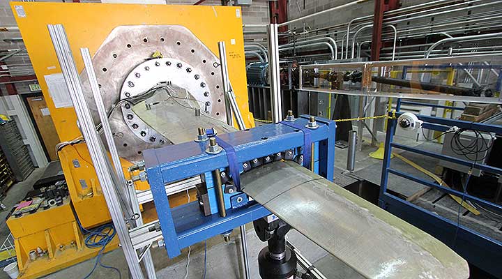 Testing a wind turbine blade at the Structural Validation Laboratories