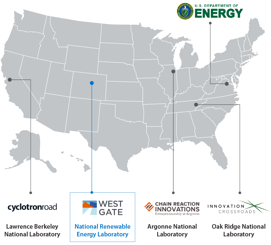 Map shows the locations of the four Lab-Embedded Entrepreneurship Programs (LEEP) in the United States