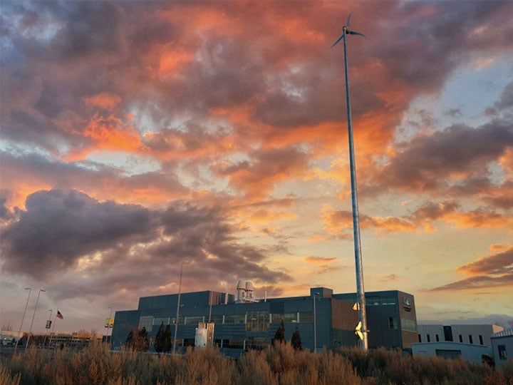 Single wind turbine near an INL building