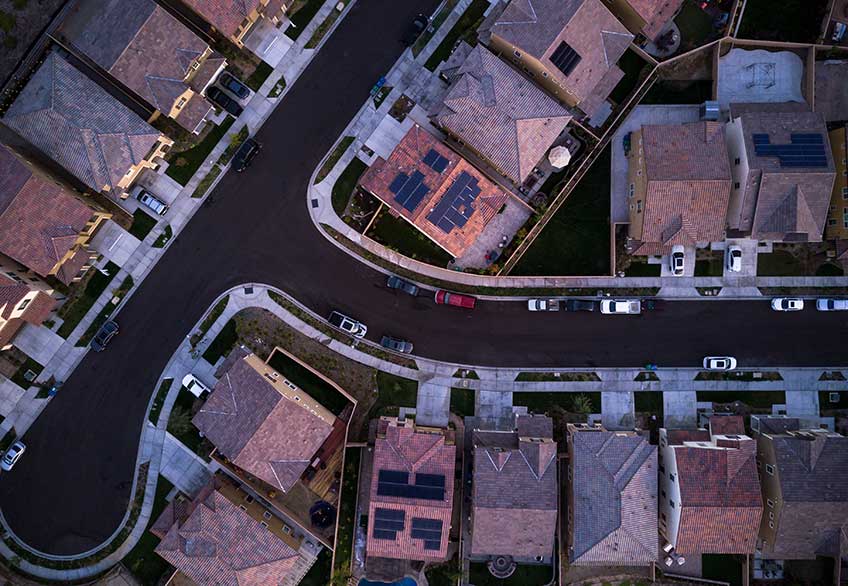 Aerial view of residential development.