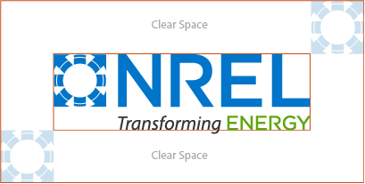 NREL logo with ample clear space surrounding the graphical bug, NREL acronym and Transforming Energy tagline