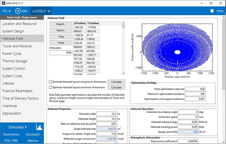 Screengrab from SAM showing a set of CSP inputs.