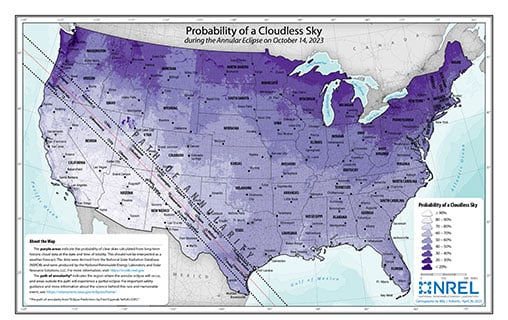 Probability of a Cloudless Sky During the Annular Eclipse on Oct. 14, 2023—United States