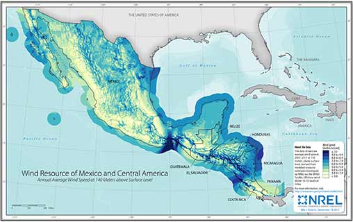 Mexico Wind Speed at 140-Meter above Surface Level