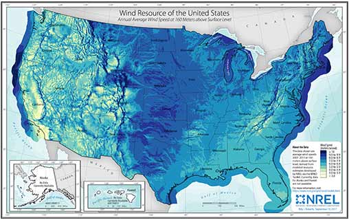 U.S. Wind Speed at 160-Meter above Surface Level