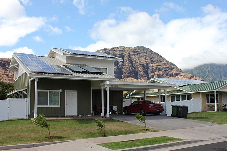 Photo of a home with rooftop photovoltaics in Hawaii