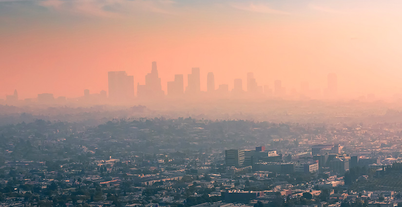 The Los Angeles cityscape draped in smog.