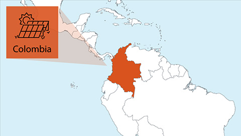 A map highlighting the country of Colombia.