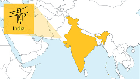 A map highlighting the country of India.