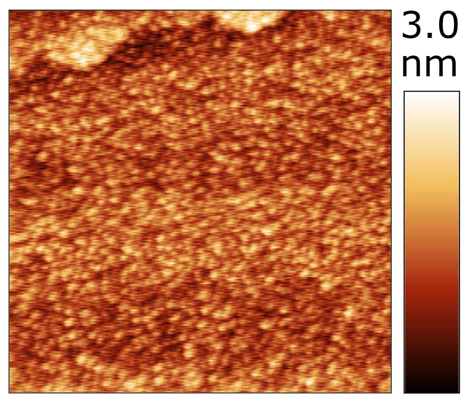 Atomic force microscopy (AFM) shows the surface of the TaC thin film before annealing at high temperatures