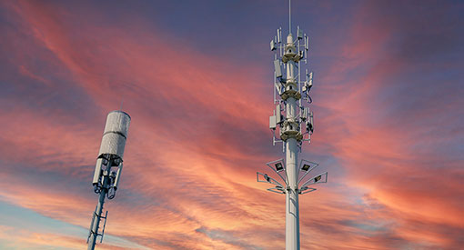 Cellphone transmission towers at dusk