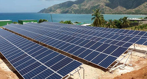 Solar panels on coastline of Haiti