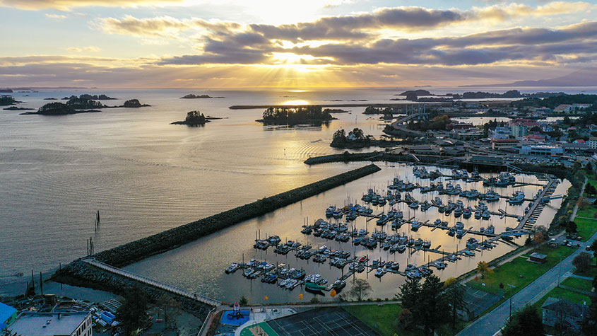 Aerial view of Sitka, Alaska harbor