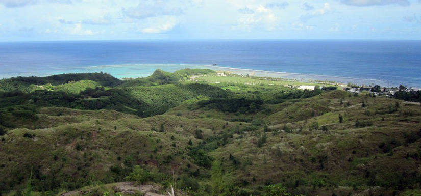 Guam open fields surrounded by ocean.