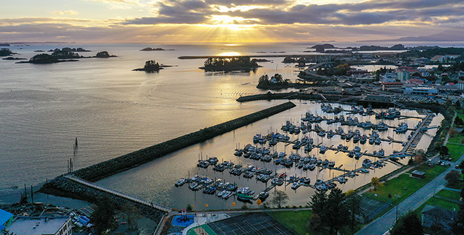 An aerial photo of Sitka, Alaska.