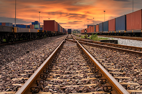 Train tracks in a freight yard.