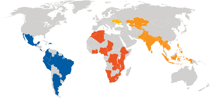 Map of the world highlighting USAID partnership countries.