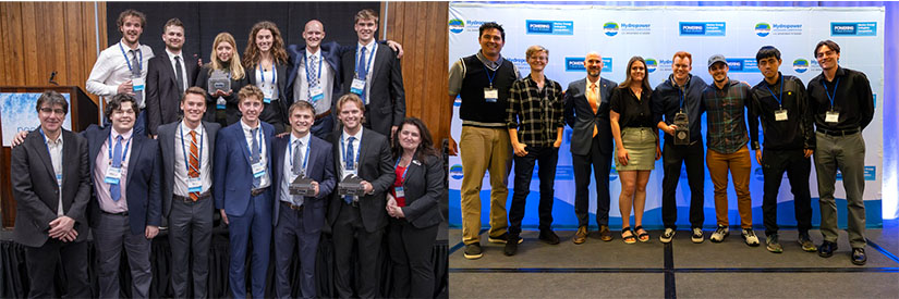 Photo of the winners of the Marine Energy Collegiate Competition from the University of New Hampshire and winners of the Hydropower Collegiate Competition from Northern Arizona University.