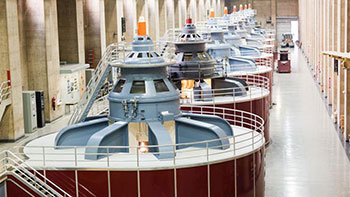 Turbines inside of the hydropower station at the Hoover Dam in Nevada