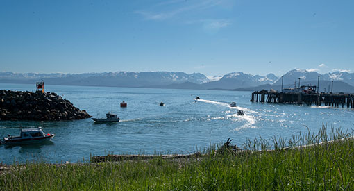 Alaska's Cook Inlet with fishing boats in the water