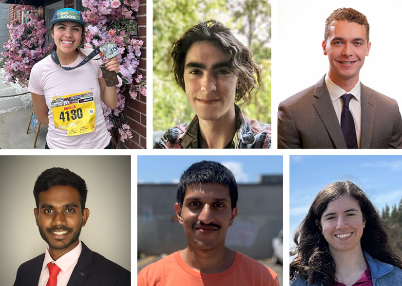 A collage showing the head shots of six interns